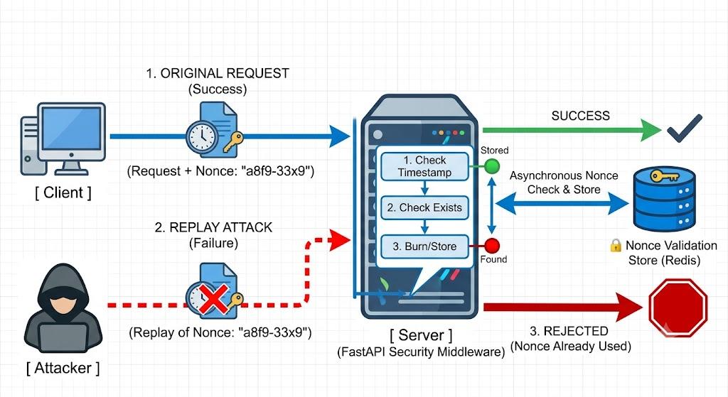 API nonce replay attack prevention architecture diagram