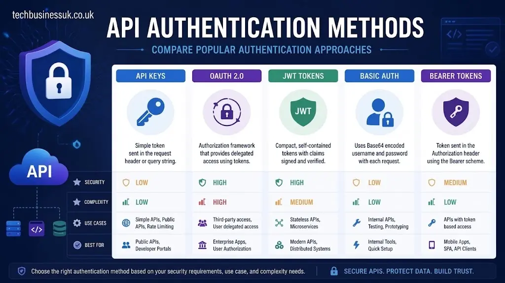 API authentication methods comparison diagram