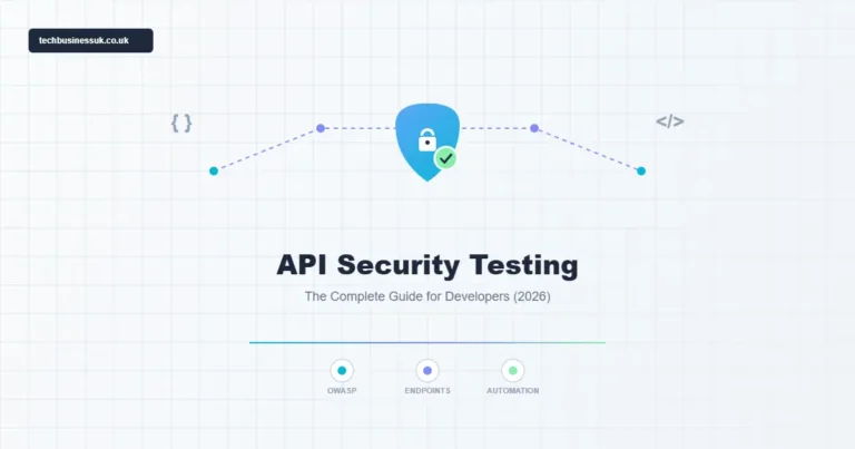 API Security Testing guide banner showing a central security shield, lock, and network infrastructure nodes.