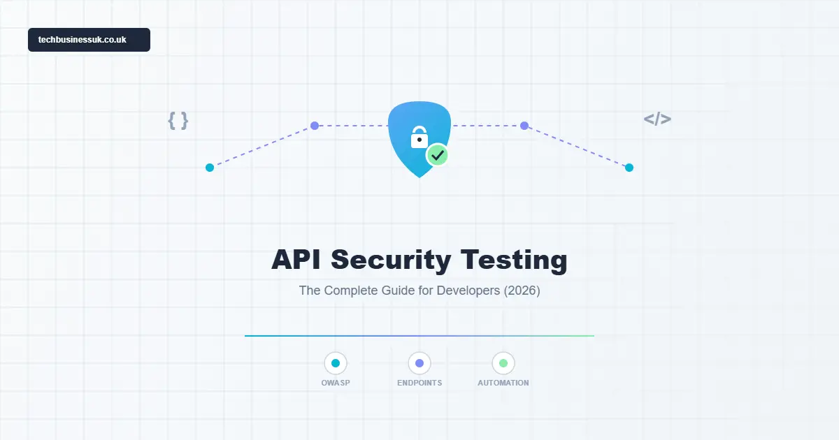 API Security Testing guide banner showing a central security shield, lock, and network infrastructure nodes.