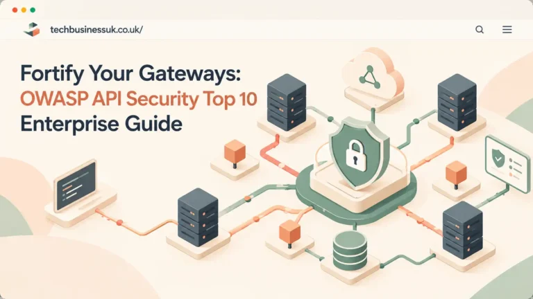 Isometric diagram of a secure API network shield representing the OWASP API security top 10 enterprise guide.